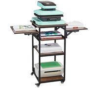 VEVOR Table de Presse à Chaud Mobile à 4 Niveaux, Support de Presse à Chaud avec Station de Charge, Établi pour Machine de Transfert de Chaleur Pliable avec Roues, Poste de Travail Atelier, Marron