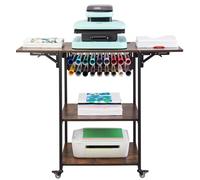 VEVOR Table de Presse à Chaud Support Mobile avec Roues 3 Niveaux Pliable Marron