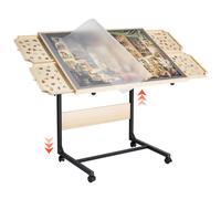 VEVOR Table de Puzzle 1500 Pièces, Planche de Puzzle 86,5 x 63,5 cm, avec Pieds en Métal, 4 Tiroirs, Roues et Couverture, Plateau Casse-Tête Hauteur Réglable et 5 Angles d'Inclinaison, Famille