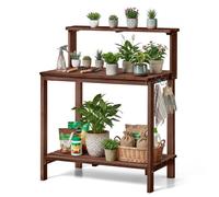 VEVOR Table de Rempotage à 3 Niveaux Table de Jardinage d'Extérieur pour Plantation Terrasse Jardin, avec Étagère de Rangement, Plan de Travail Spacieux en Bois de Sapin 91x49,5 cm, Crochet, Marron