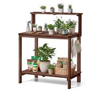 VEVOR Table de Rempotage à 3 Niveaux Table de Jardinage d'Extérieur pour Plantation Terrasse Jardin, avec Étagère de Rangement, Plan de Travail Spacieux en Bois de Sapin 91x49,5 cm, Crochet, Marron