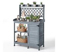 VEVOR Table de Rempotage à 4 Niveaux Table de Jardinage 110x46x147 cm pour Plantation d'Extérieur Terrasse Jardin Balcon, avec Armoire et Étagère de Rangement, Évier, Plateau en Bois, Crochets, Gris