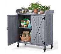 VEVOR Table de Rempotage Double Porte Table de Jardinage 91,5x40,5x101,5 cm pour Plantation Extérieur Terrasse Jardin, avec Armoire de Rangement, 4 Roulettes, Plan de Travail Métal Galvanisé, Gris