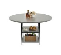 VEVOR Table à manger ronde 120 cm – Bois, 2–4 pers., étagère et pieds métal, gris