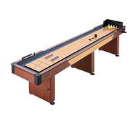 VEVOR Table de Shuffleboard et de Bowling 2-en-1 Kit de Jeu de Palets 3,7 m, pour Salle de Jeu, avec Palets, Cire, Brosse et Kit de Quilles, Plateau Résistant aux Rayures, Pieds Meuble avec Rangement