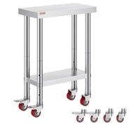 VEVOR Table de Travail Cuisine 31x61x85 cm Table de Travail Inox avec Roulettes et Freins Grande Capacité de Charge pour Préparation des Repas Cafétérias Hôtels Hôpitaux Cliniques Restaurant
