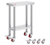 VEVOR Table de Travail Cuisine 31x61x85cm,Table de Travail INOX avec roulettes et Freins,Capacité de Charge 750 kg pour Préparation des Aliments aux Restaurant/Cliniques