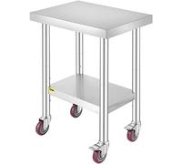VEVOR Table de Travail Cuisine 61 x 45 x 86 cm Table de Travail INOX avec roulettes et Freins Capacité de Charge 100 kg pour Préparation des Repas Cafétérias Hôtels Hôpitaux Cliniques Restaurant