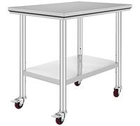 VEVOR Table de Travail Cuisine 90x60x85 cm,Table de Travail Inox avec Roulettes et Freins,Capacité de Charge 317,5 kg pour Préparation des Aliments aux Restaurant