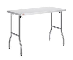 VEVOR Table de Travail Cuisine Pliante Acier Inoxydable 1 Étage Table de Travail Commercial 1220x610mm Table de Travail Haute Professionnel Charge 300 KG Quatre Pieds Réglables, Préparation d'Aliments