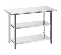 VEVOR Table de Travail Cuisine Professionnelle, Table Centrale INOX 121,9x61x86,4 cm, pour Préparation des Aliments CHR Café Hôtel Restaurant, Poste de Travail en Acier Inoxydable avec 2 Étagères