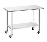 VEVOR Table de Travail Cuisine Professionnelle, Table Centrale INOX 122x61 cm 2 Niveaux, pour Préparation Café Hôtel Restaurant Boulangerie Atelier, Poste de Travail en Acier Inoxydable sur roulettes