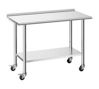 VEVOR Table de Travail Cuisine Professionnelle, Table Centrale INOX 122x61 cm 2 Niveaux, pour Préparation Café Hôtel Restaurant, Poste de Travail en Acier Inoxydable sur roulettes, avec Dosseret