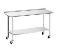 VEVOR Table de Travail Cuisine Professionnelle, Table Centrale INOX 152,4x61 cm 2 Niveaux, pour Préparation Café Hôtel Restaurant, Poste de Travail en Acier Inoxydable sur roulettes, avec Dosseret