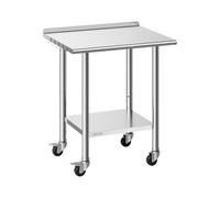 VEVOR Table de Travail Cuisine Professionnelle, Table Centrale INOX 76,2x61 cm 2 Niveaux, pour Préparation Café Hôtel Restaurant, Poste de Travail en Acier Inoxydable sur roulettes, avec Dosseret