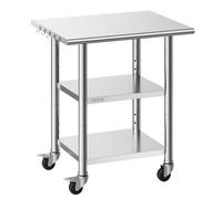 VEVOR Table de Travail Cuisine Professionnelle, Table Centrale INOX 76,2x61 cm, pour Préparation des Aliments CHR Café Hôtel Restaurant, Poste de Travail en Acier Inoxydable 3 Niveaux sur roulettes