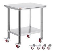 VEVOR Table de Travail de Restauration en Acier Inoxydable de 76,2 x 61 cm avec 4 Roues - Établi de préparation des Aliments avec étagère de réglage Flexible pour Table de préparation de Cuisine