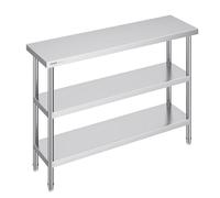 VEVOR Table de Travail en Acier Inoxydable 35,6x121,9x86,4 cm, Table de Préparation des Aliments avec 2 Étagères Inférieures Réglables, Meuble de Rangement pour Cuisine Restaurant Garage Maison