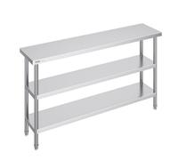 VEVOR Table de Travail en Acier Inoxydable 35,6x152,4x86,4 cm, Table de Préparation des Aliments avec 2 Étagères Inférieures Réglables, Meuble de Rangement pour Cuisine Restaurant Garage Maison