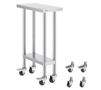 Table de préparation commerciale de table de travail d'acier inoxydable de VEVOR 24x12 pouces avec 4 roulettes