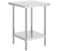 VEVOR Table de Travail en Acier Inoxydable 61 x 61 x 86,4 cm, Table de Préparation des Aliments Charge 317,5 kg, Hauteur Réglable, Meuble de Rangement, pour Cuisine Restaurant Bar Hôtel Maison