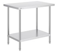 VEVOR Table de Travail en Acier Inoxydable 61 x 91,4 x 86,4 cm, Table de Préparation des Aliments Charge 340 kg, Hauteur Réglable, Meuble de Rangement des Aliments, pour Cuisine Restaurant Maison