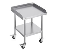 VEVOR Table de Travail en Acier Inoxydable 61x61x75,2 cm, Table de Préparation des Aliments avec 4 Roues, Dosseret à 3 Côtés, Meuble de Rangement des Aliments, pour Cuisine Restaurant Bar Hôtel Maison