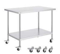 Table de travail VEVOR en acier inoxydable, avec 4 roues, table de préparation 3 niveaux de hauteur réglables, table de travail robuste pour les cuisines professionnelles et les restaurants, argenté