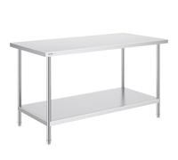 VEVOR Table de Travail en Acier Inoxydable 76,2x152,4x86,4 cm, Table de Préparation des Aliments Charge 413 kg, 3 Niveaux de Hauteur Réglables, Meuble de Rangement pour Cuisine Restaurant Maison