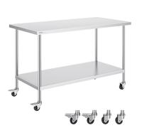 VEVOR Table de travail en acier inoxydable 76,2×152,4×95,5 cm – roulettes, 3 hauteurs réglables