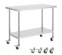 VEVOR Table de Travail en Inox Table de Préparation avec Roulettes 61 x 122 cm
