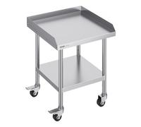 VEVOR Table de Travail en Acier Inoxydable 61x61x75,2 cm, Table de Préparation des Aliments avec 4 Roues, Dosseret à 3 Côtés, Meuble de Rangement des Aliments, pour Cuisine Restaurant Bar Hôtel Maison