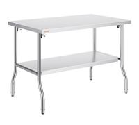 VEVOR Table de Travail INOX 122 x 76 x 86 cm, Table de Préparation Commerciale avec Étagère, Table de Cuisine INOX Pliante, Charge Lourde, pour Rangement Aliments, Maison, Restaurant, Bar, Garage