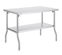 VEVOR Table de Travail Inox 122 x 76 x 86 cm, Table de Préparation Commerciale avec Étagère, Table de Cuisine Inox Pliante, Charge Lourde, pour Rangement Aliments, Maison, Restaurant, Bar, Garage