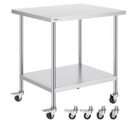 VEVOR Table de Travail Inox 45,7 x 76,2 x 95,5 cm, Table de Préparation des Aliments avec 4 Roulettes, 3 Niveaux de Hauteur Réglables, Meuble de Rangement Durable pour Cuisine Restaurant Maison