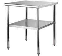 VEVOR Table de Travail Inox 76 x 76 x 91 cm Table de Préparation Inox 2 Niveaux Charge 362 kg Table de Cuisine Inox Étagères Réglables en Hauteur Rangement Aliments Restaurant Bar Garage Extérieur