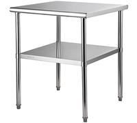 VEVOR Table de Travail INOX 76 x 76 x 91 cm Table de Préparation INOX 2 Niveaux Charge 362 kg Table de Cuisine INOX Étagères Réglables en Hauteur Rangement Aliments Restaurant Bar Garage Extérieur