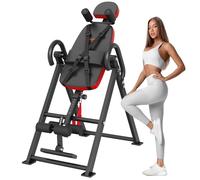 VEVOR Table d'Inversion Charge 136 kg, Banc d'Inversion avec Appui-Tête, Machine d'Étirement du Dos par Décompression, avec Verrouillage de Cheville et Ceinture de Protection, Musculation, Rouge/Noir