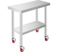 VEVOR Table en acier inoxydable 762 x 305 mm Table de travail de cuisine avec roulettes
