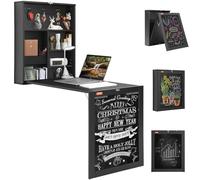 VEVOR Table Murale Rabattable 60x16,5x75 cm Bureau Mural Rabattable en Panneau de Particules Table à Rabat Murale avec Tableau Noir et Crochets pour Espace Limité Cuisine Salle à Manger Petit Chambre