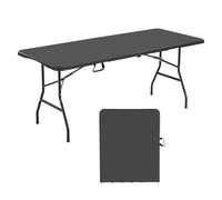 VEVOR Table Pliante Rectangulaire en Plastique, Table Utilitaire Portable de 180 cm, Solide et Stable, avec Poignée Intégrée, pour Soirée, Pique-Nique et Camping, Intérieur et Extérieur, Noir