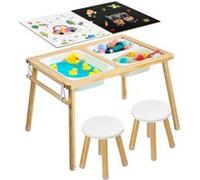 VEVOR Table Sensorielle d'Activité en Bois Naturel pour Tout-Petits avec 2 Tabourets Natural wood color
