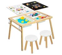 VEVOR Table Sensorielle pour Tout-Petits, Table d'Activité en Bois pour Enfants avec 2 Tabourets, Tableaux Double Face, Bacs de Rangement, pour Jeux de Sable et d'eau, Dessin, Apprentissage, Repas