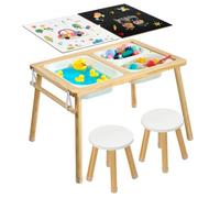 VEVOR Table Sensorielle d'Activité en Bois Naturel pour Tout-Petits avec 2 Tabourets Natural wood color