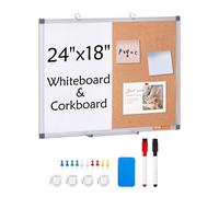 VEVOR Tableau blanc 24 "x18" & tableau en liège combinés avec cadre aluminium - Tableau d'affichage magnétique effaçable à sec 2 en 1 à fixer au mur - Idéal pour l'école, la maison, le bureau