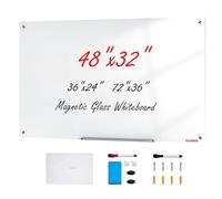 VEVOR Tableau Blanc Magnétique Effaçable à Sec en Verre 120 x 80 cm, Grand Tableau Mémo Mural sans Cadre, avec Plateau de Marqueurs, un Effaceur et 2 Marqueurs, pour Bureau École Restaurant Domicile