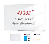 VEVOR Tableau Blanc Magnétique Effaçable à Sec en Verre 120x80 cm Mural Bureau