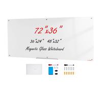 VEVOR Tableau Blanc Magnétique Effaçable à Sec en Verre 182,9x91,5 cm, Grand Tableau Mémo Mural sans Cadre, avec Plateau de Marqueurs, un Effaceur et 2 Marqueurs, pour Bureau École Restaurant Domicile