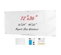 VEVOR Tableau Blanc Magnétique en Verre Effaçable à Sec 182,9x91,5 cm Mural