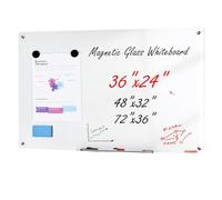 VEVOR Tableau Blanc Magnétique en Verre Effaçable à Sec 90 x 60 cm, Grand Tableau Mémo Mural sans Cadre, avec Plateau de Marqueurs, un Effaceur et 2 Marqueurs, pour Bureau École Restaurant Domicile